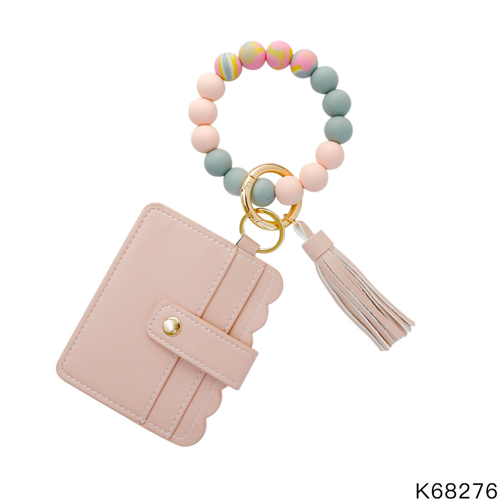 Wholesale Silicone Pendant Leather PU Tassel Card Bag Keychains